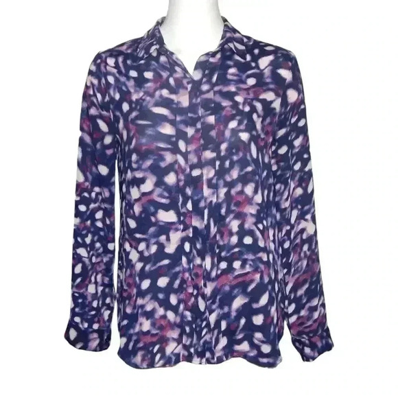 Robert Rodriguez Lyndsey Midnight Womens Blouse Button Down Shirt Purple Size XS - Picture 1 of 10